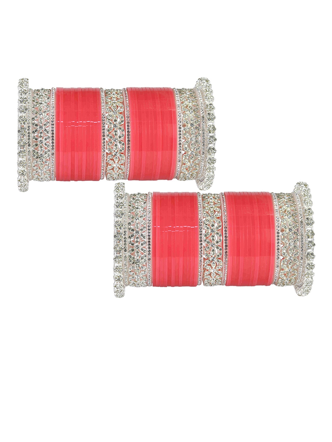 

LAVAZZA Set Of 70 Acrylic & Crystal Stones Studded Chuda Bangles, Rose