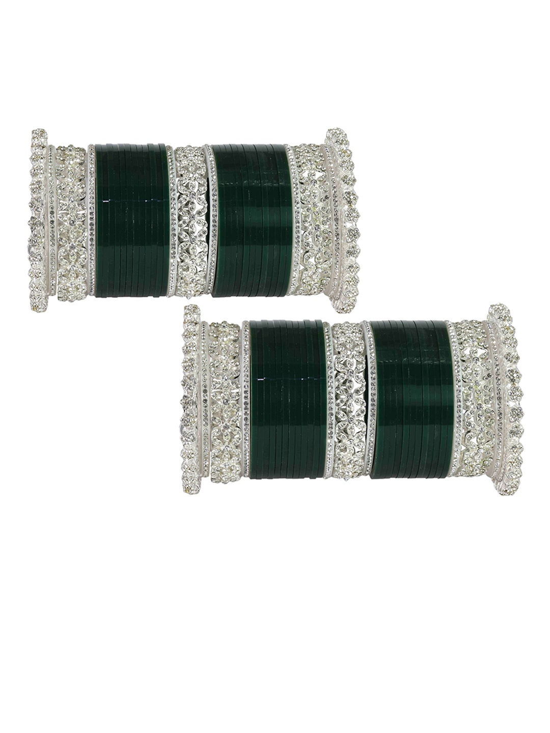 

LAVAZZA Set Of 70 Crystals Cubic Zirconia Studded & Beaded Bangles, Green