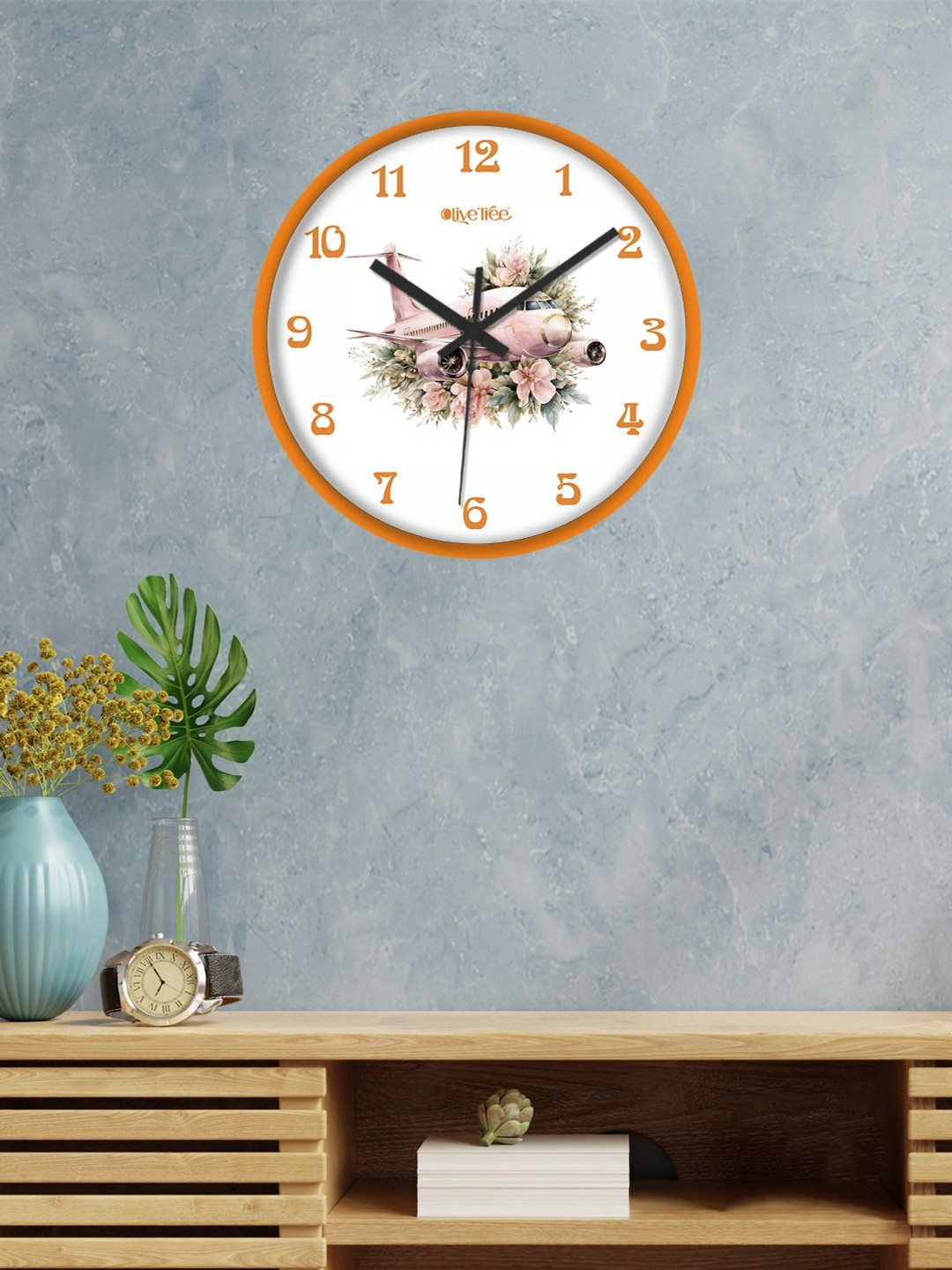 

OLIVE TREE Orange & White Printed Analogue Contemporary Wall Clock