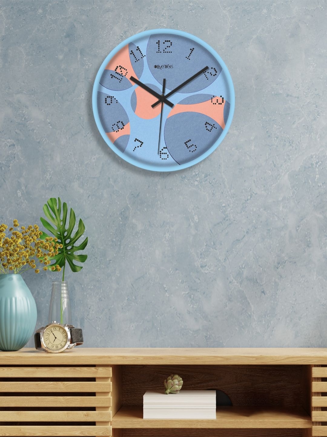 

OLIVE TREE Blue & Blue Printed Analogue Contemporary Wall Clock