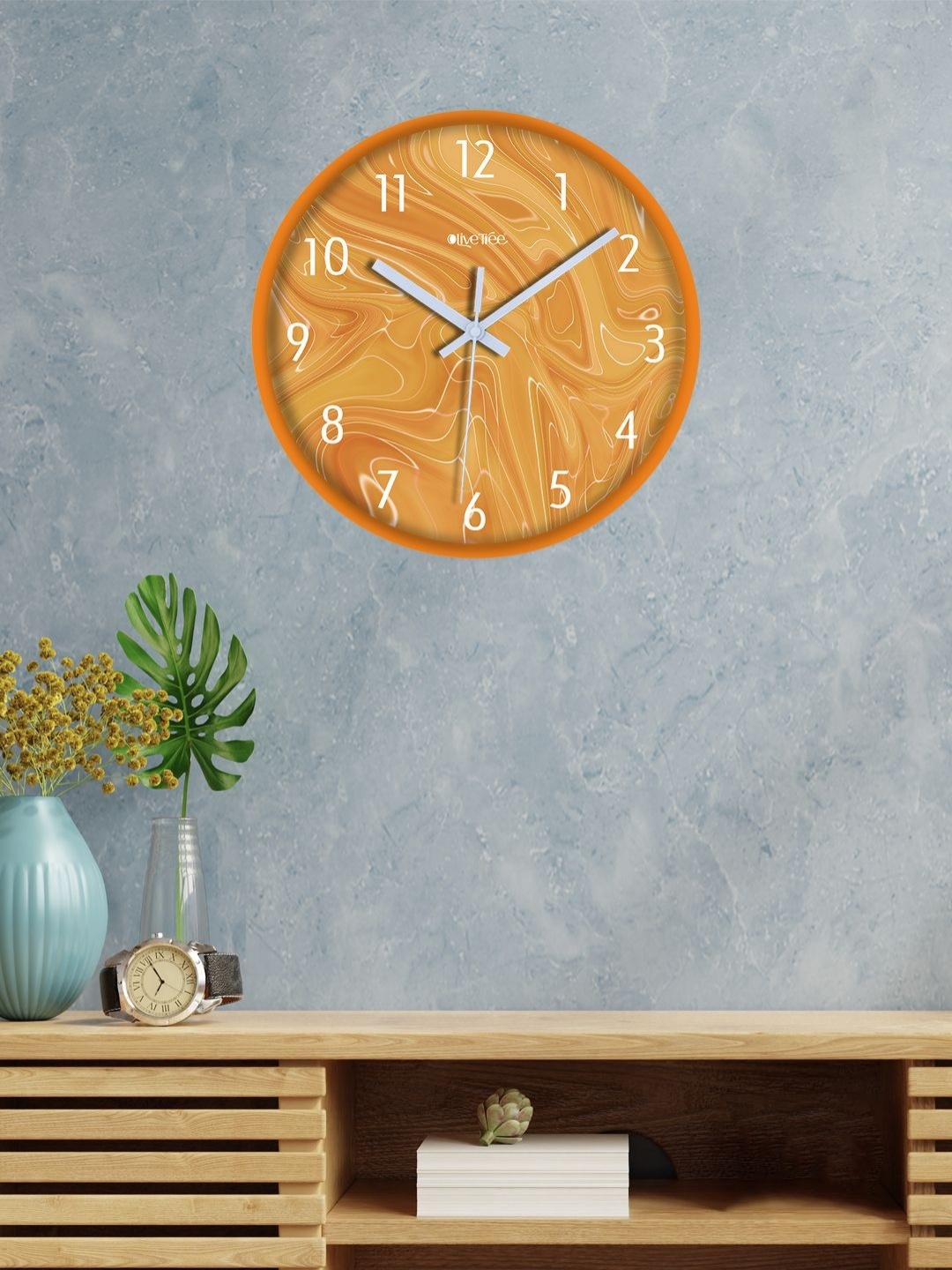 

OLIVE TREE Orange & White Printed Analogue Contemporary Wall Clock