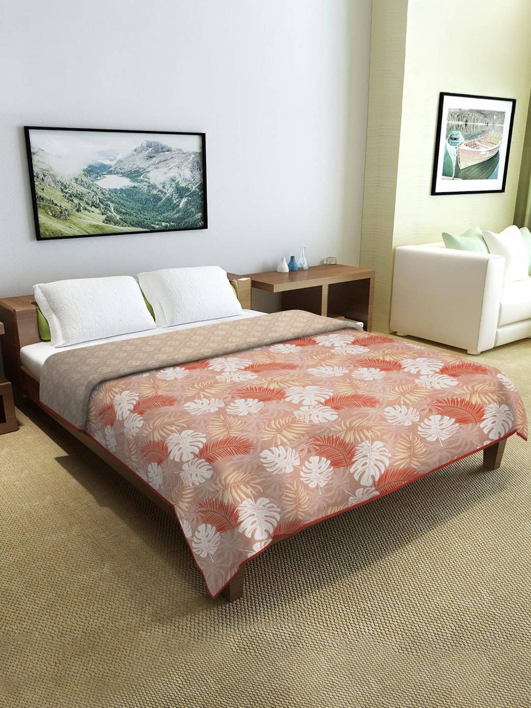 

Cortina Cream-Coloured & Brown Floral Microfiber AC Room Reversible Single Bed Dohar