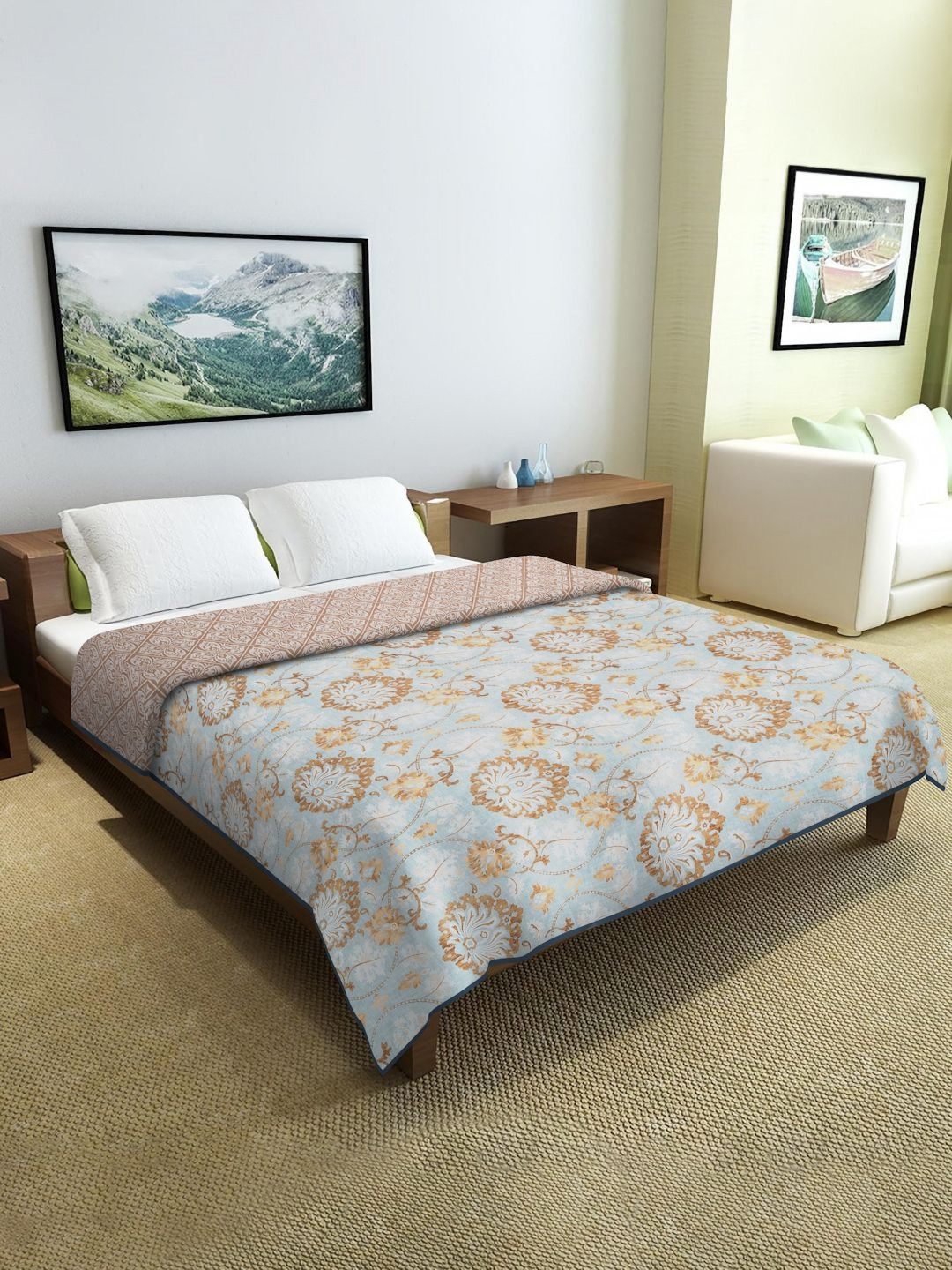 

Cortina Blue & White Floral Microfiber AC Room Reversible Single Bed Dohar
