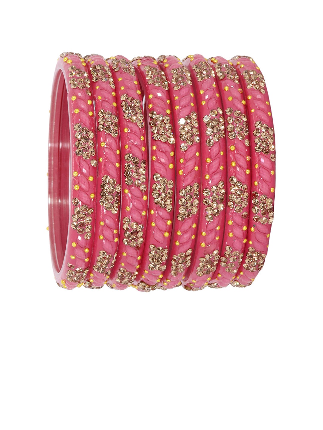 

LAVAZZA Set Of 8 Gold-Plated Crystal Stones Studded Bangles, Pink