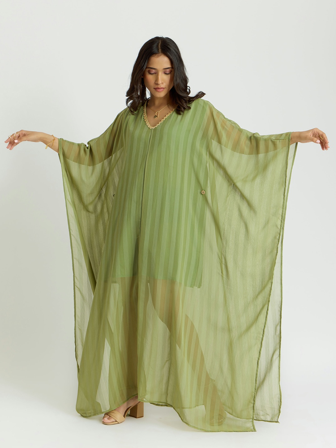 

Alaya By Stage3 Kimono Sleeve Georgette A-Line Maxi Dress, Green