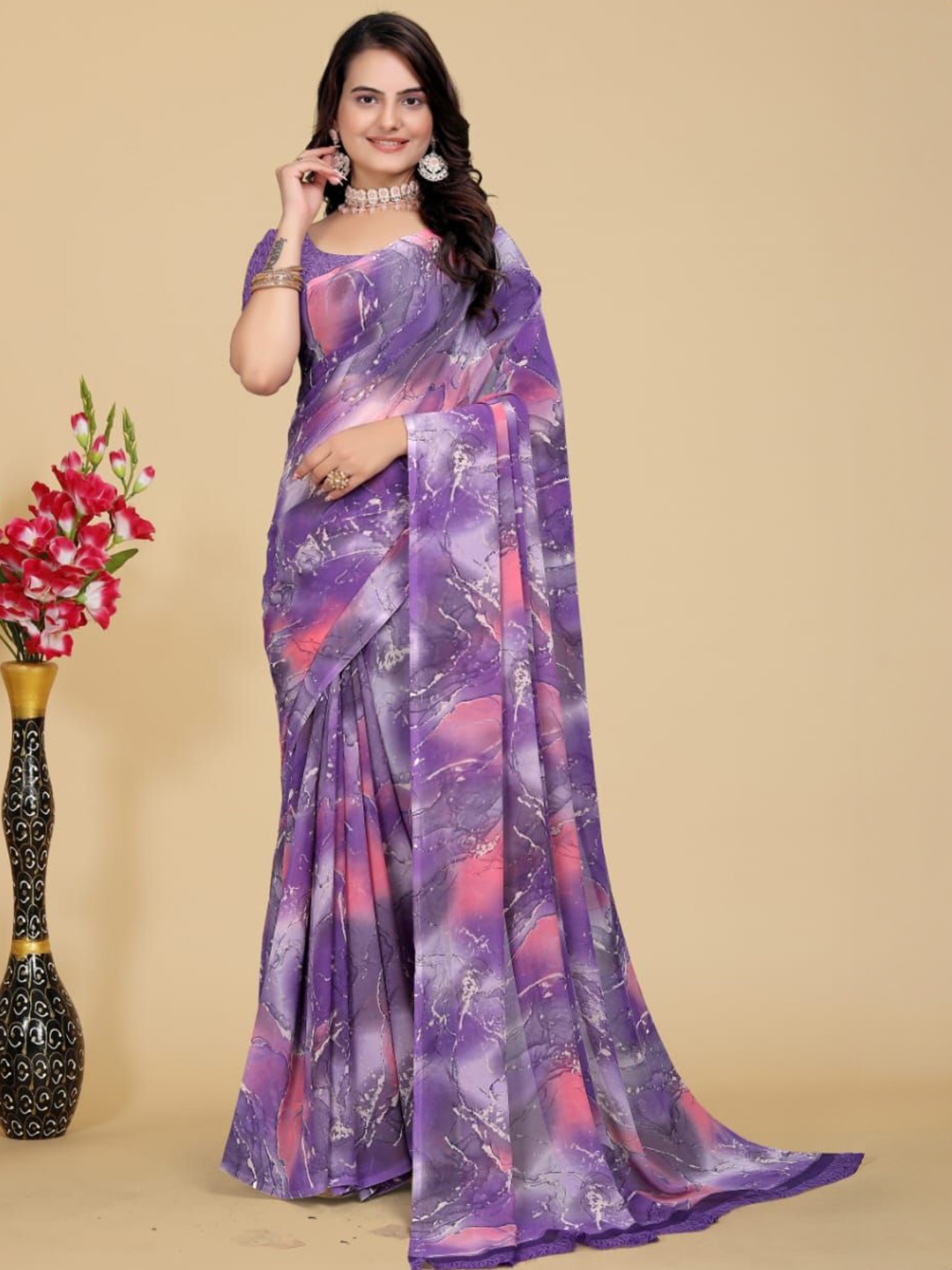 

SANJANA SILK Embellished Sequinned Saree, Purple