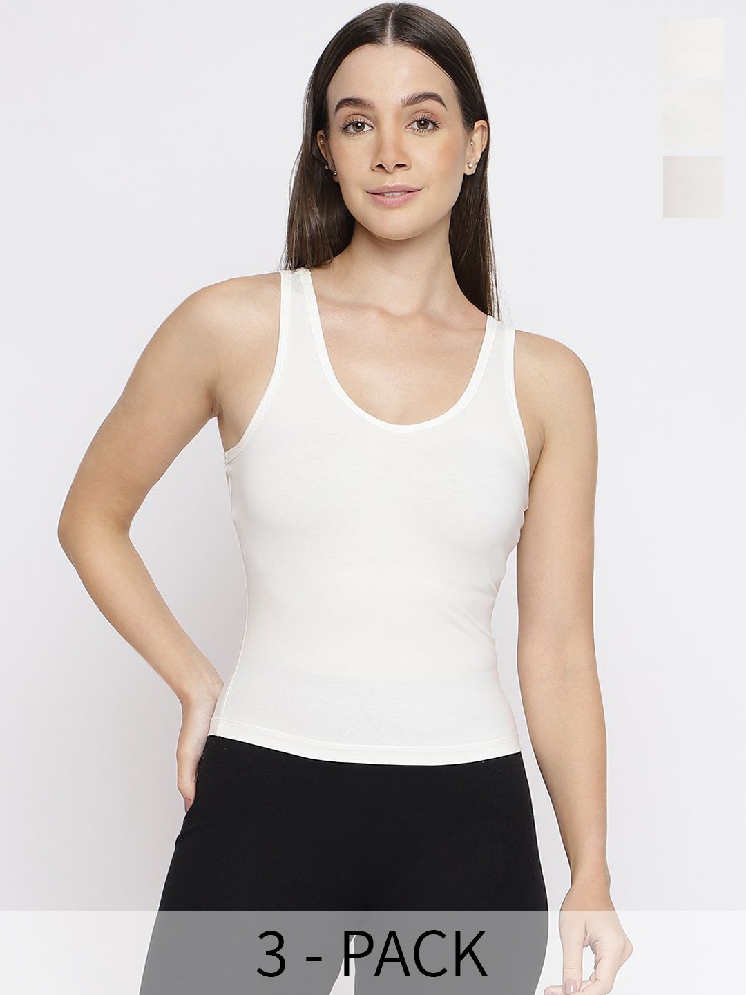 

La Intimo Pack Of 3 Sleeveless Camisoles, Cream
