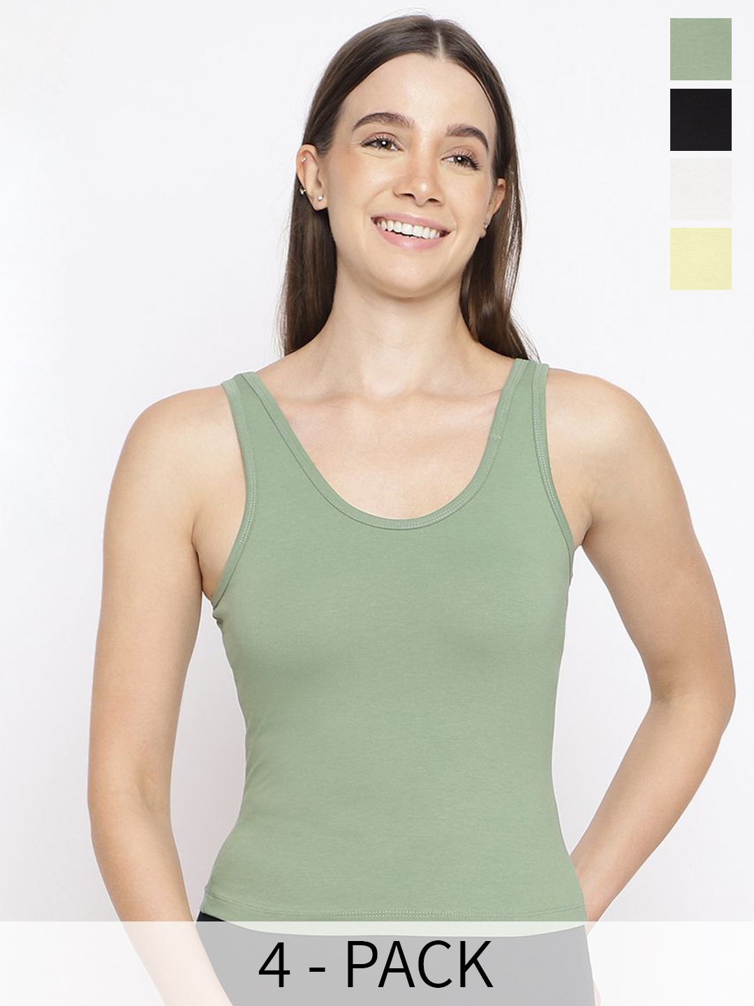 

La Intimo Pack of 4 Sleeveless Non Padded Camisoles, Black