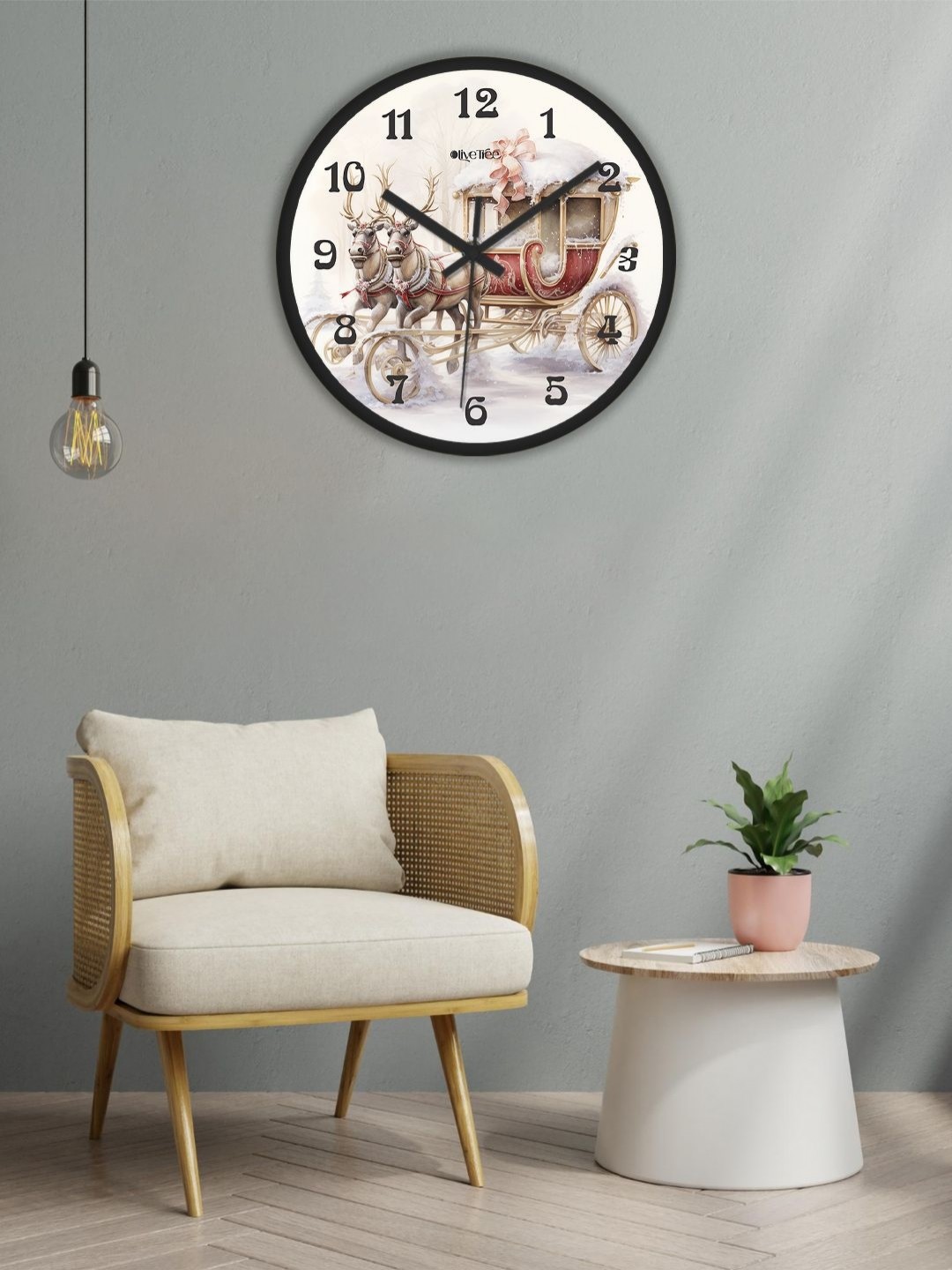 

OLIVE TREE Black & White Printed Analogue Contemporary Wall Clock