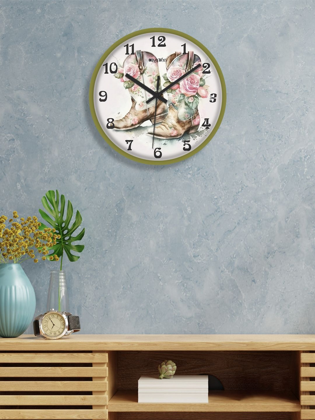 

OLIVE TREE White & Olive Green Printed Analogue Contemporary Wall Clock