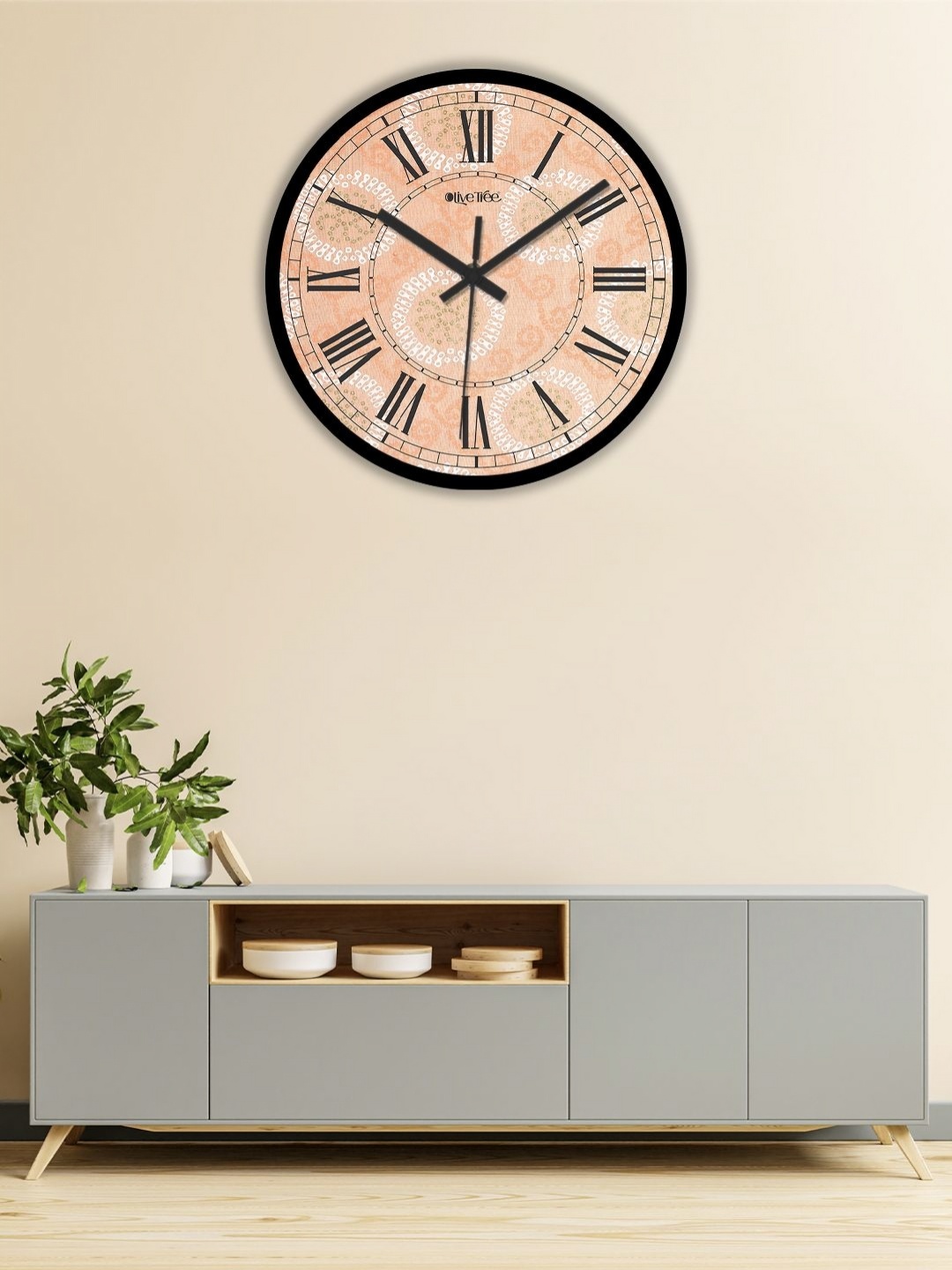 

OLIVE TREE Black & Peach-Coloured Printed Analogue Contemporary Wall Clock