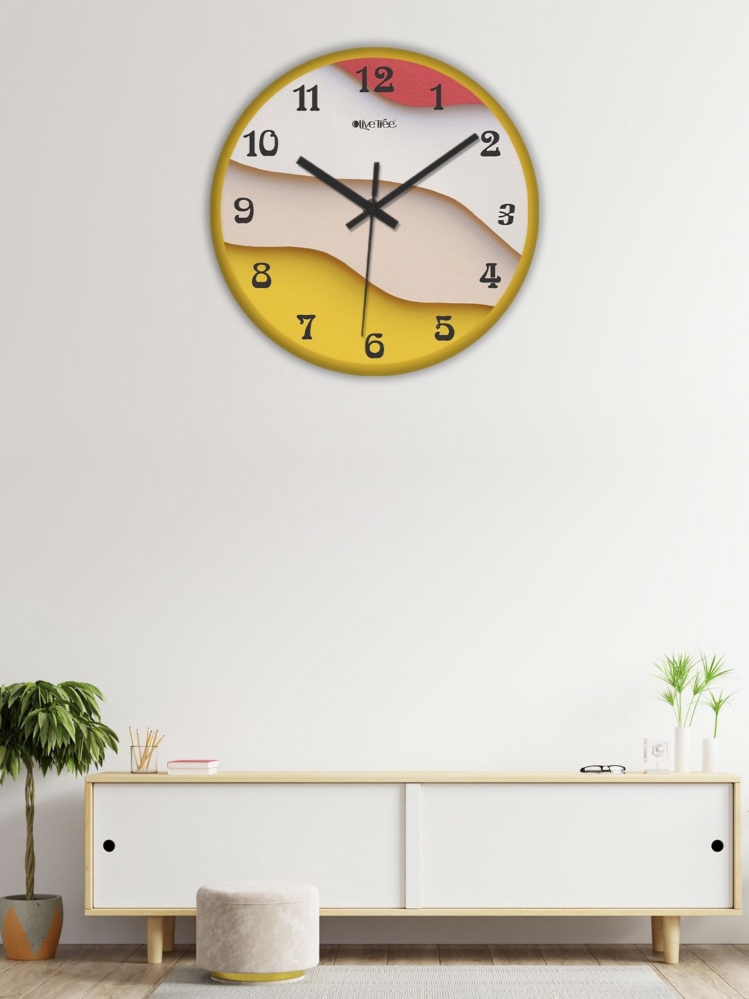 

OLIVE TREE Yellow & White Printed Analogue Contemporary Wall Clock