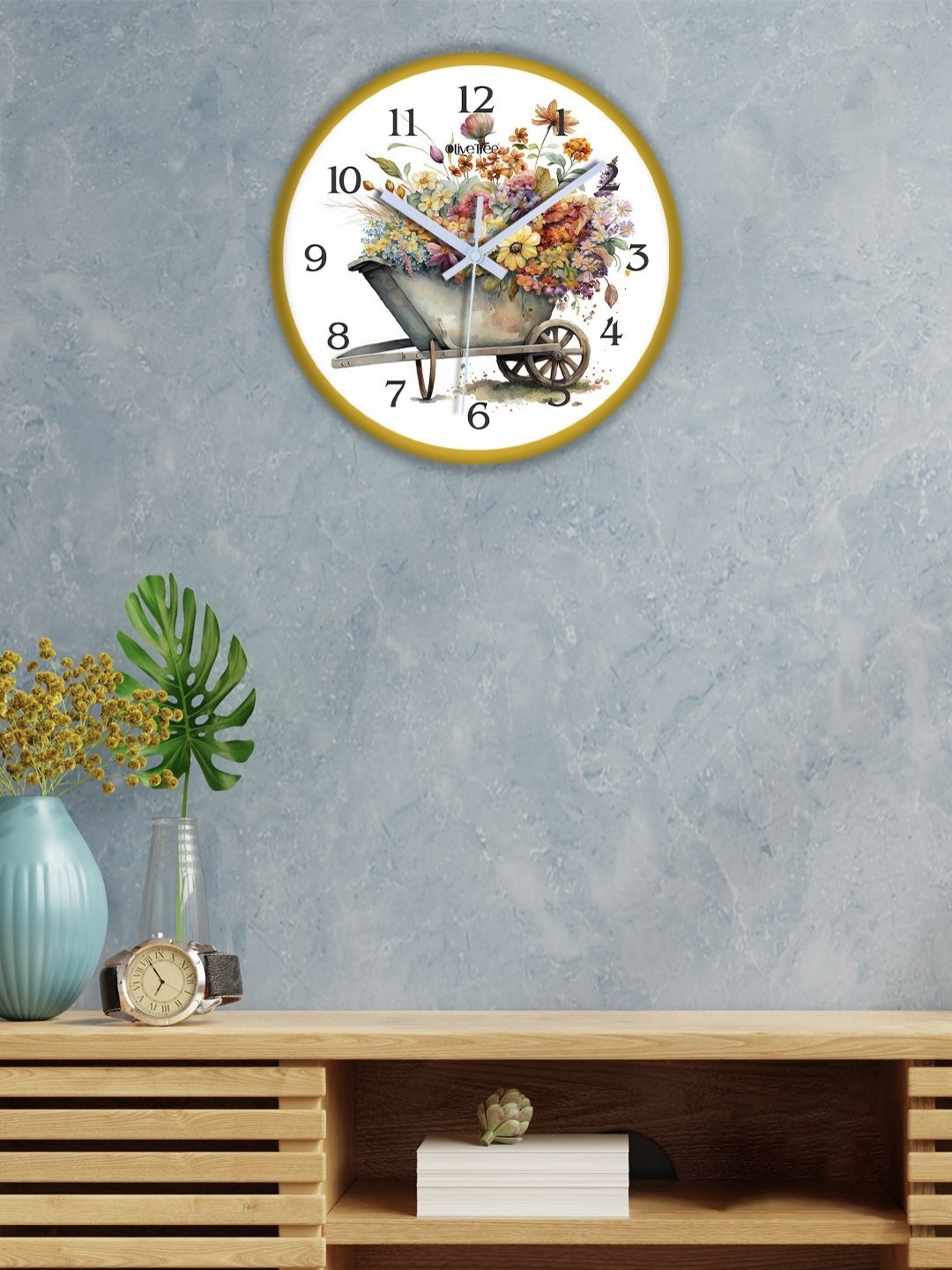 

OLIVE TREE Yellow & White Printed Analogue Contemporary Wall Clock