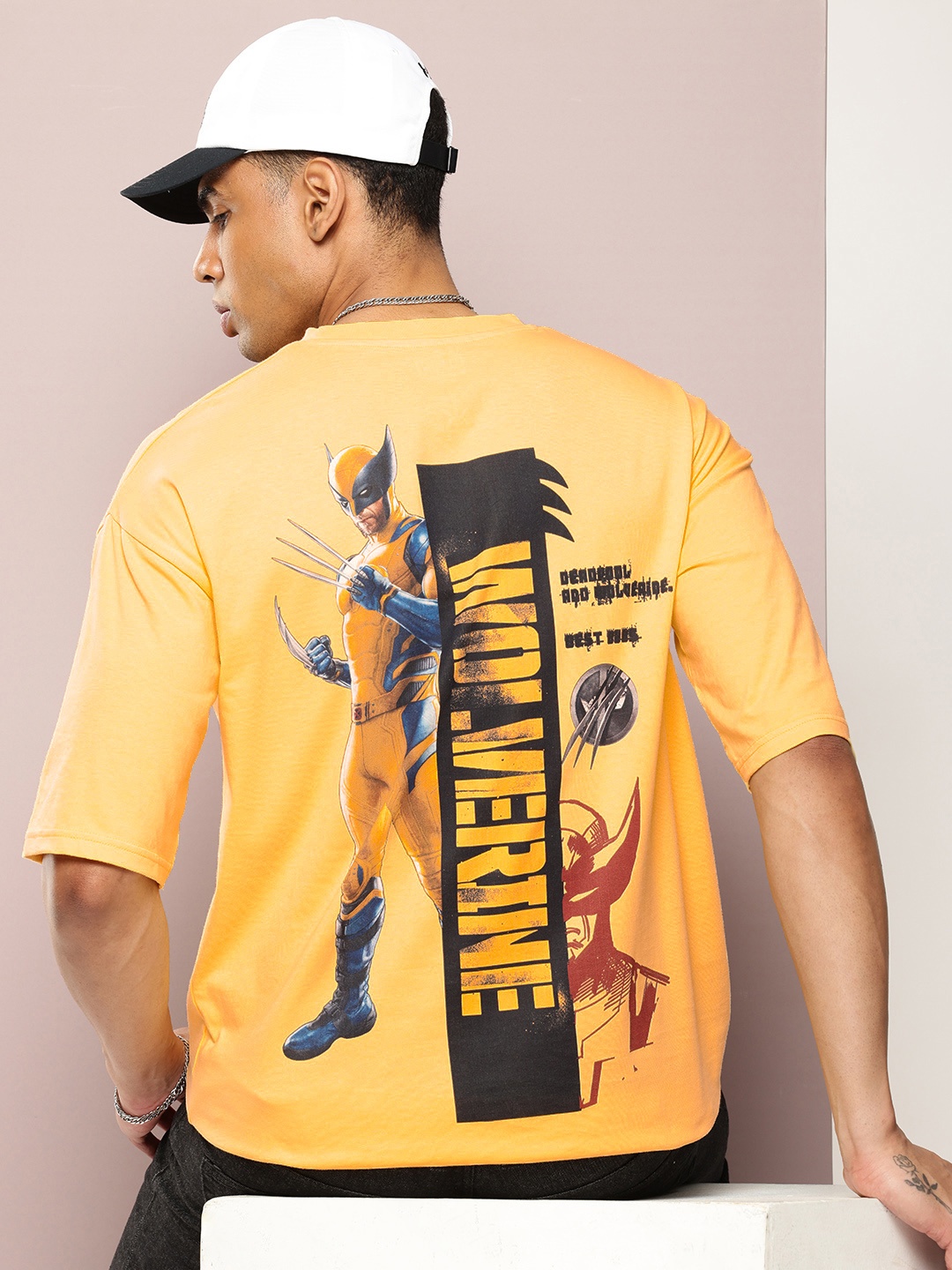 

Kook N Keech Marvel Wolverine Printed Drop-Shoulder Sleeves Oversized T-shirt, Yellow