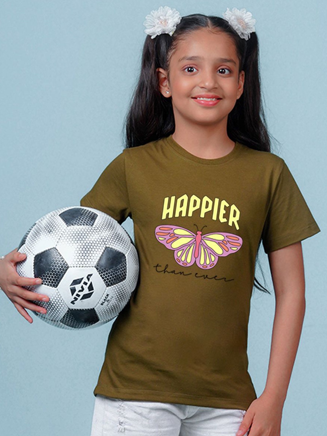 

NUSYL Girls Graphic Printed Round Neck Short Sleeves T-shirt, Green