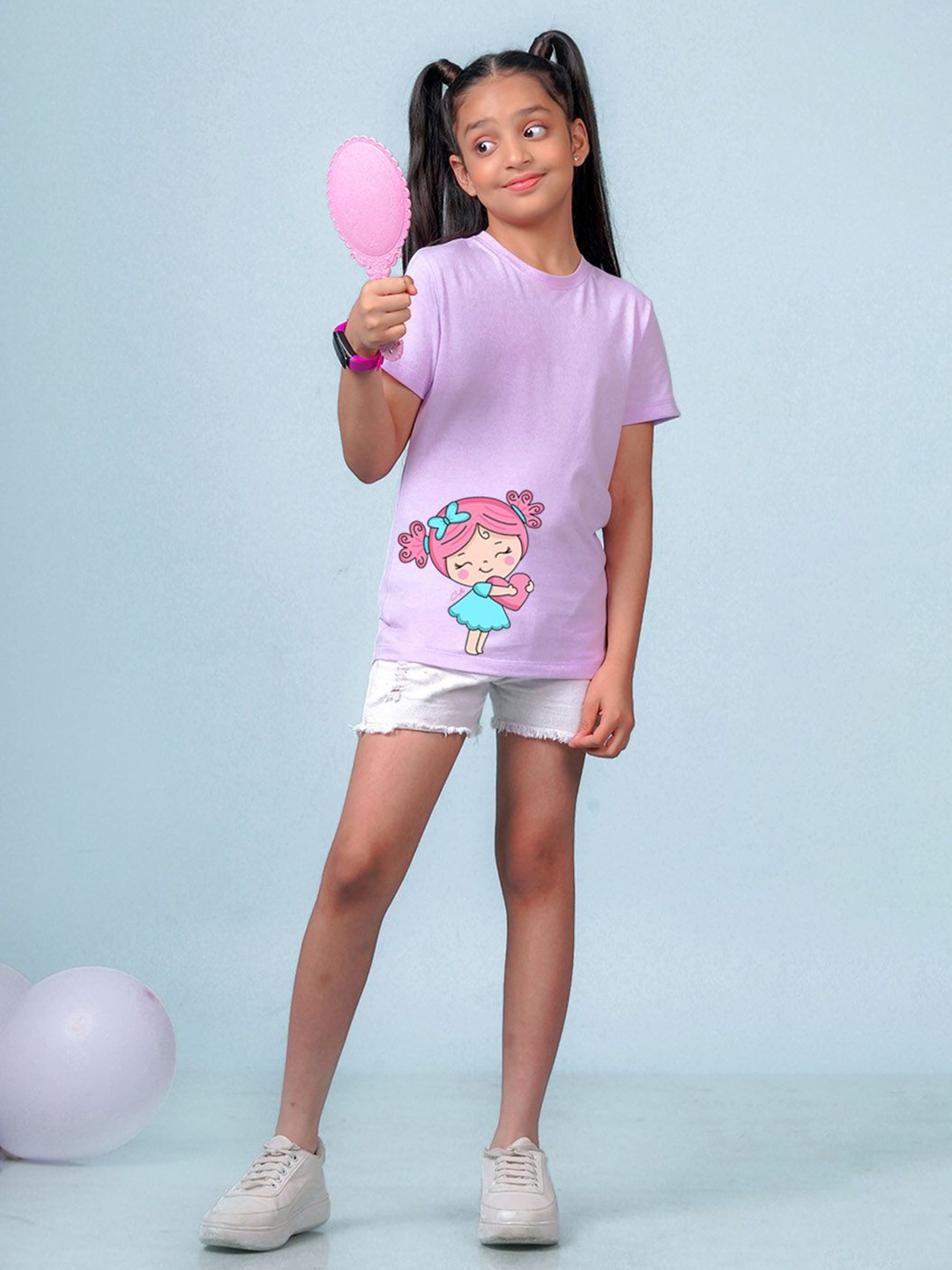

NUSYL Girls Graphic Printed Round Neck Short Sleeves T-shirt, Purple