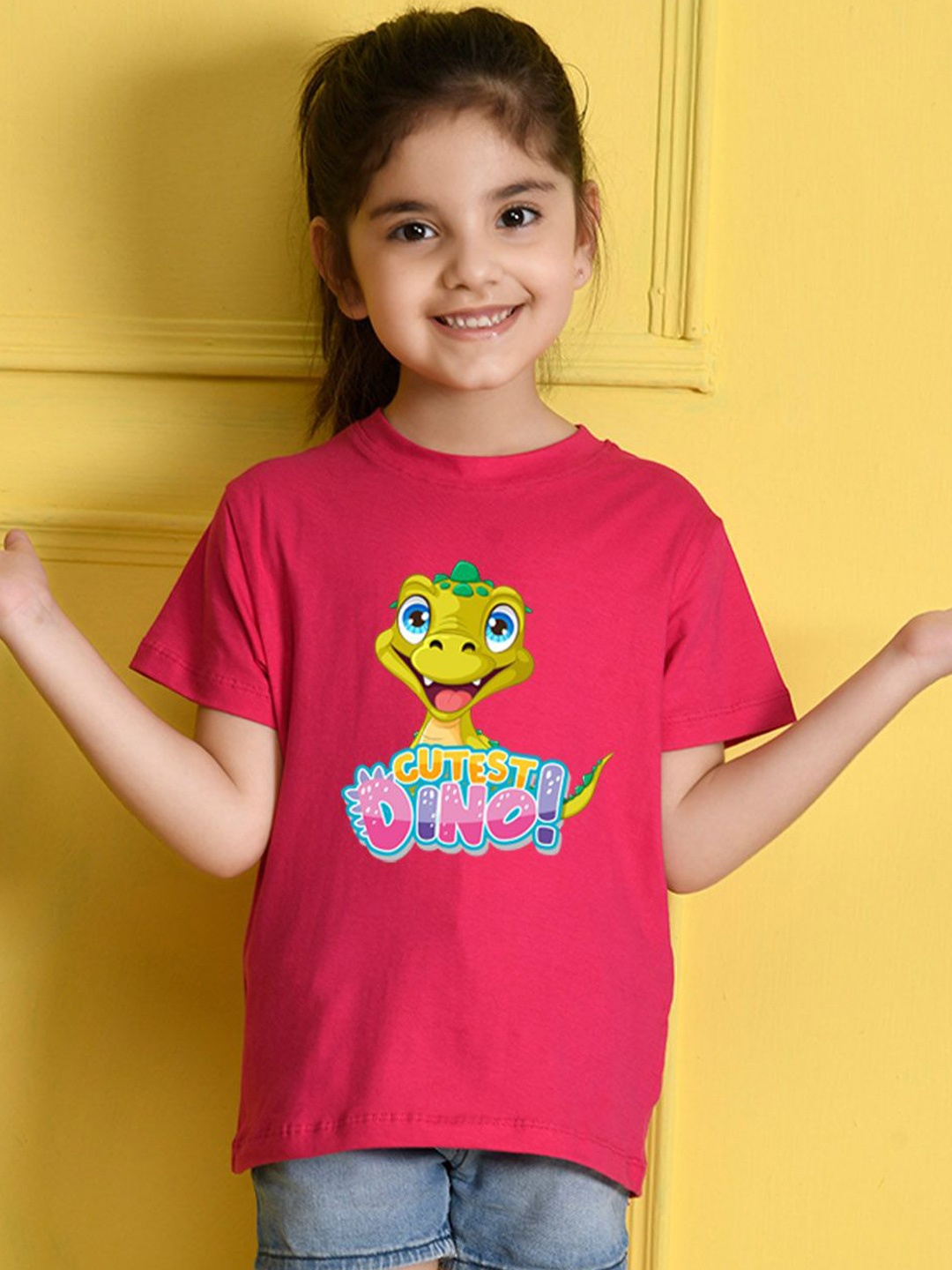 

NUSYL Girls Text & Dinosaur Printed T-shirt, Pink