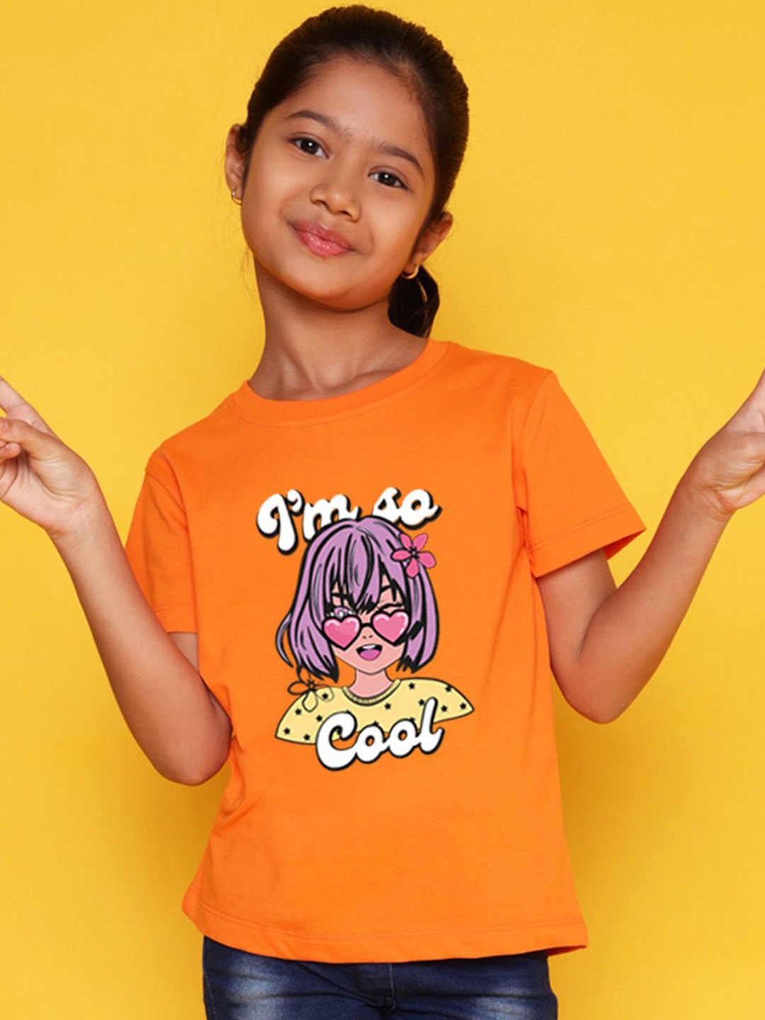 

NUSYL Girls Graphic Printed Round Neck Casual T-shirt, Orange
