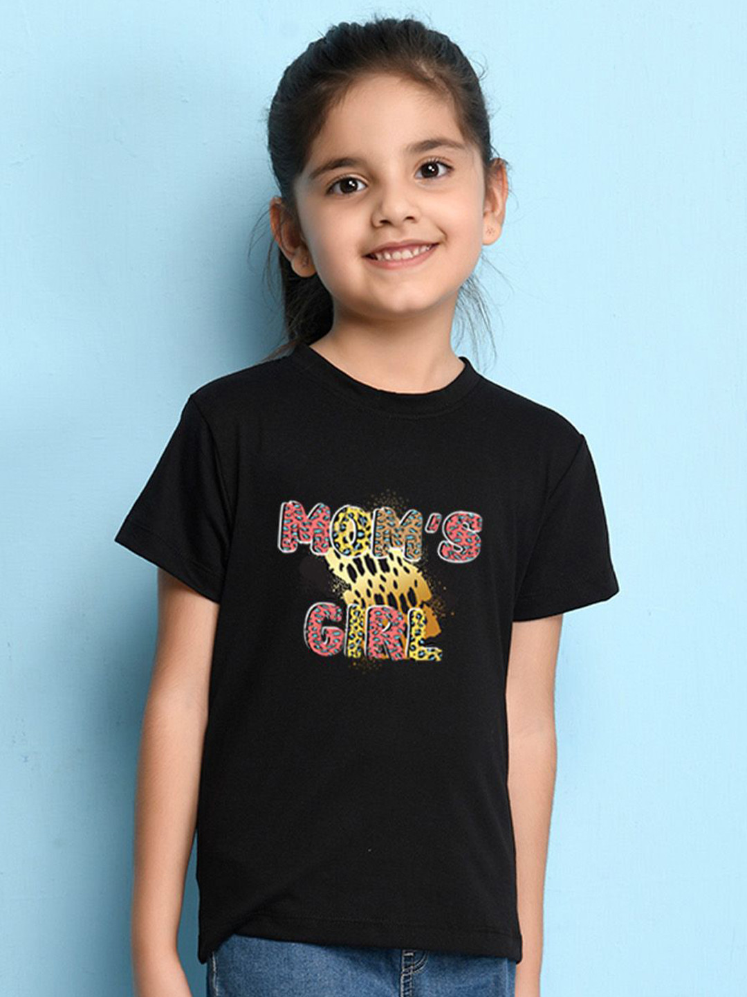 

NUSYL Girls Typography Printed Round Neck Cotton T-shirt, Black