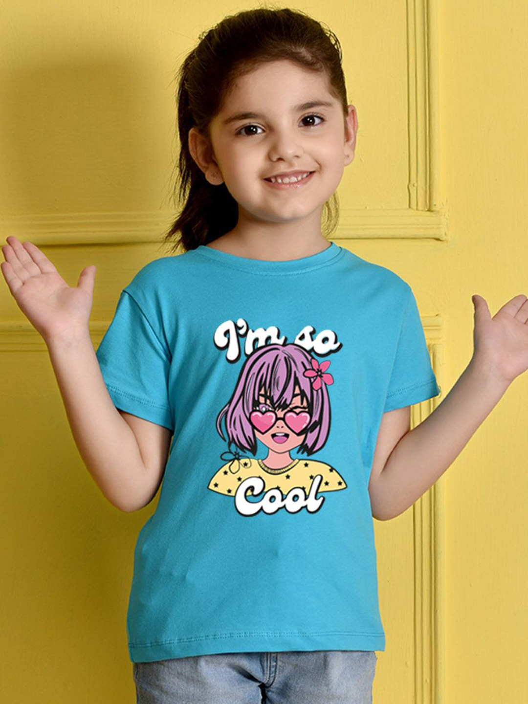 

NUSYL Girls Graphic Printed Round Neck Short Sleeves T-shirt, Blue