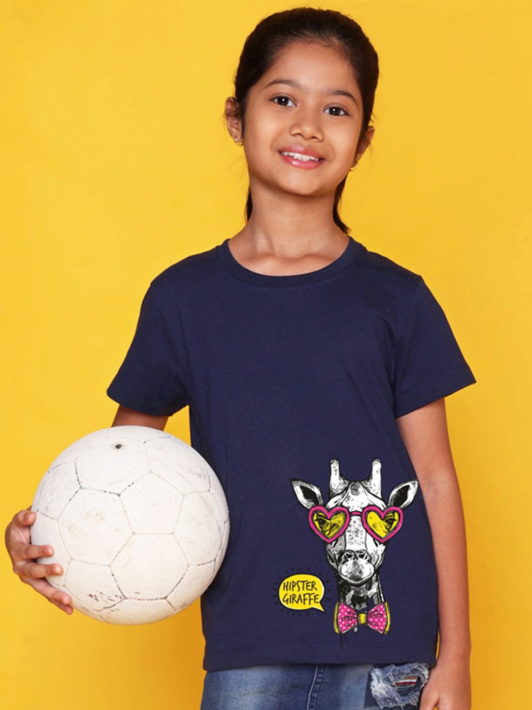 

NUSYL Girls Graphic Printed Round Neck Short Sleeves T-shirt, Navy blue