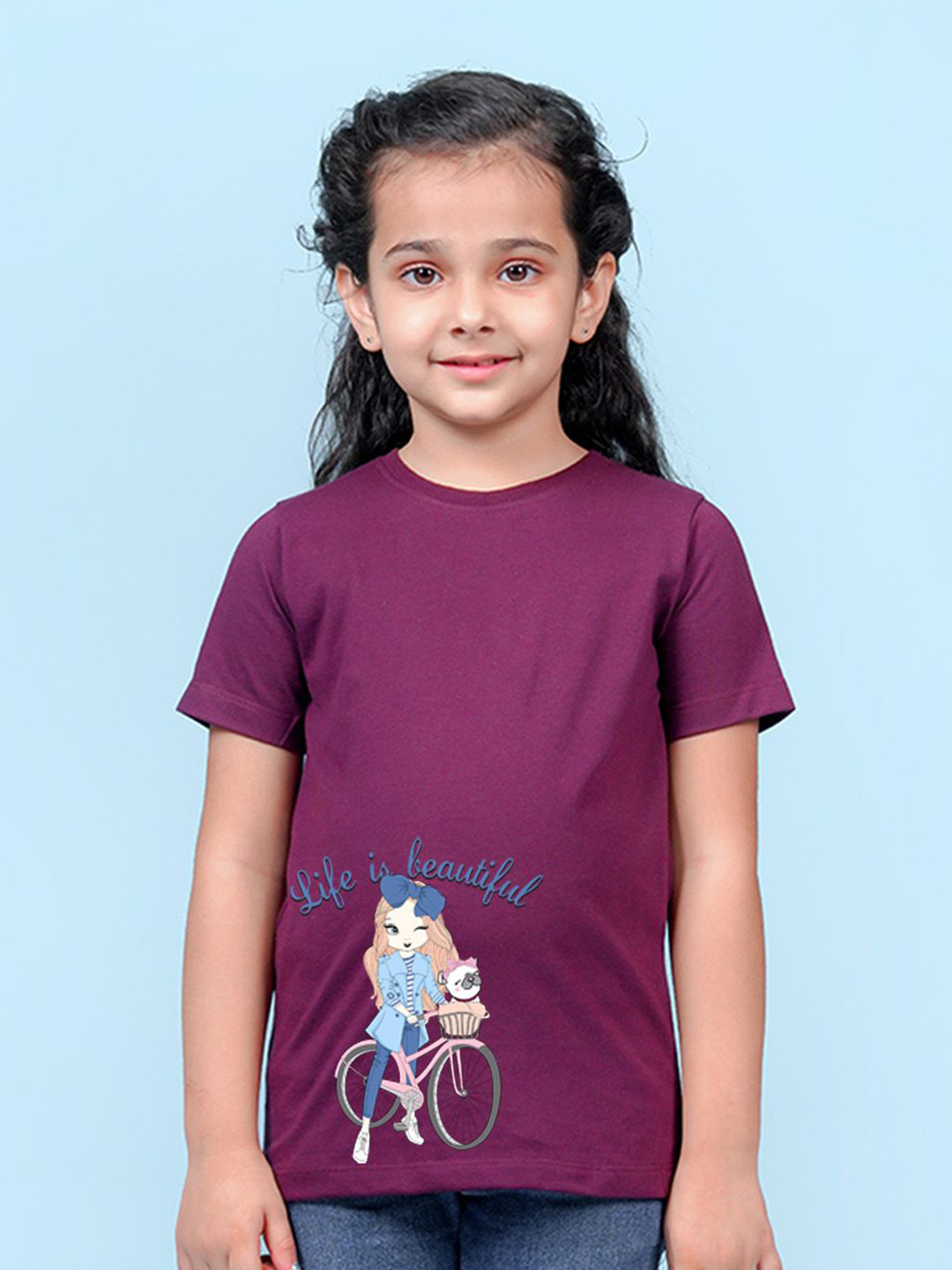 

NUSYL Girls Graphic Printed T-shirt, Maroon