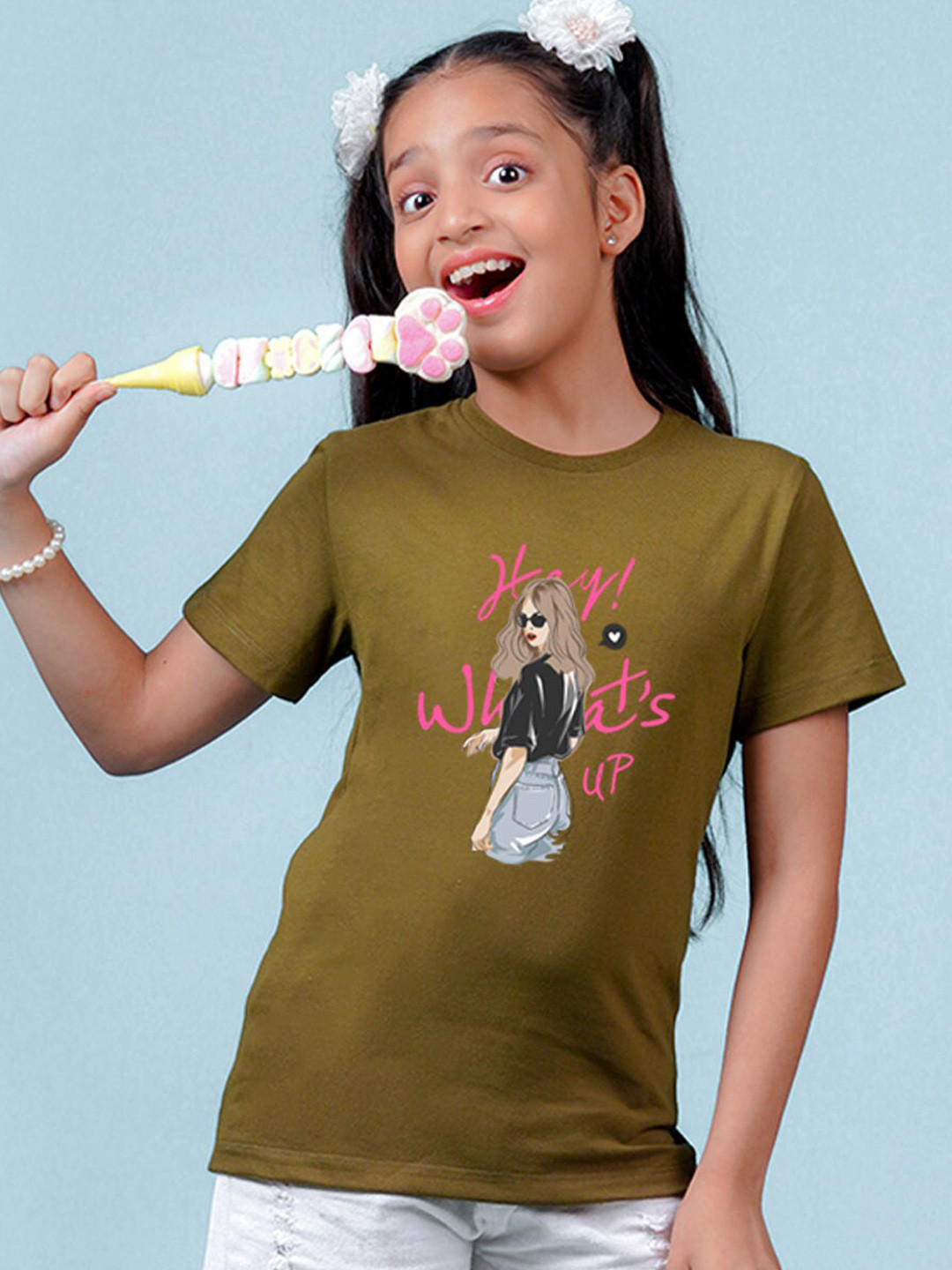 

NUSYL Girls Graphic Printed Round Neck Short Sleeves T-shirt, Green