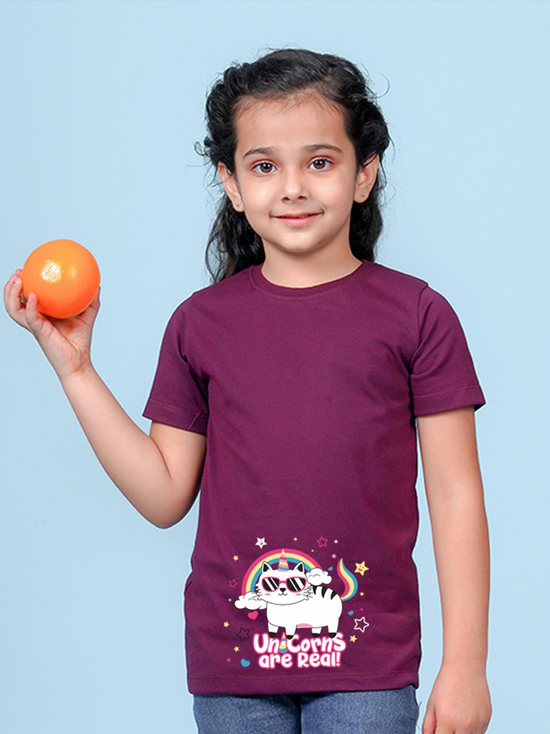 

NUSYL Girls Printed T-shirt, Maroon
