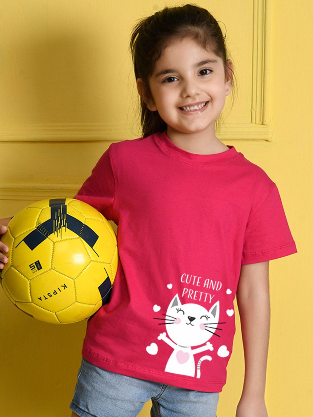 

NUSYL Girls Graphic Printed Round Neck T-shirt, Pink