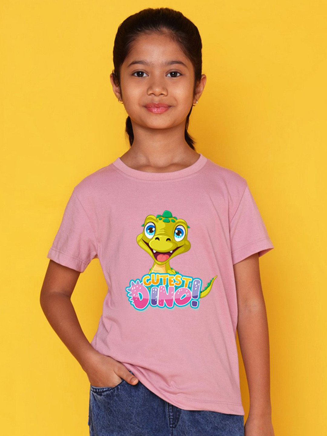 

NUSYL Girls Graphic Printed Round Neck T-shirt, Pink