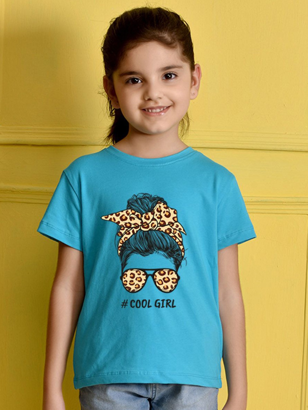 

NUSYL Girls Graphic Printed Round Neck T-shirt, Blue