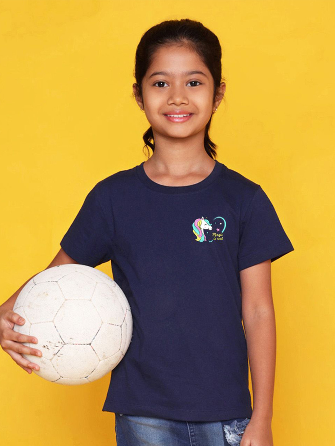 

NUSYL Girls Graphic Printed Round Neck T-shirt, Blue