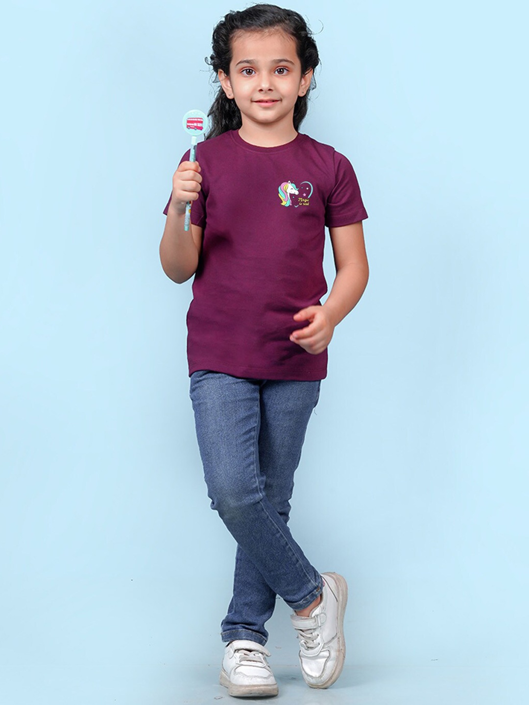 

NUSYL Girls Round Neck Short Sleeves T-shirt, Burgundy