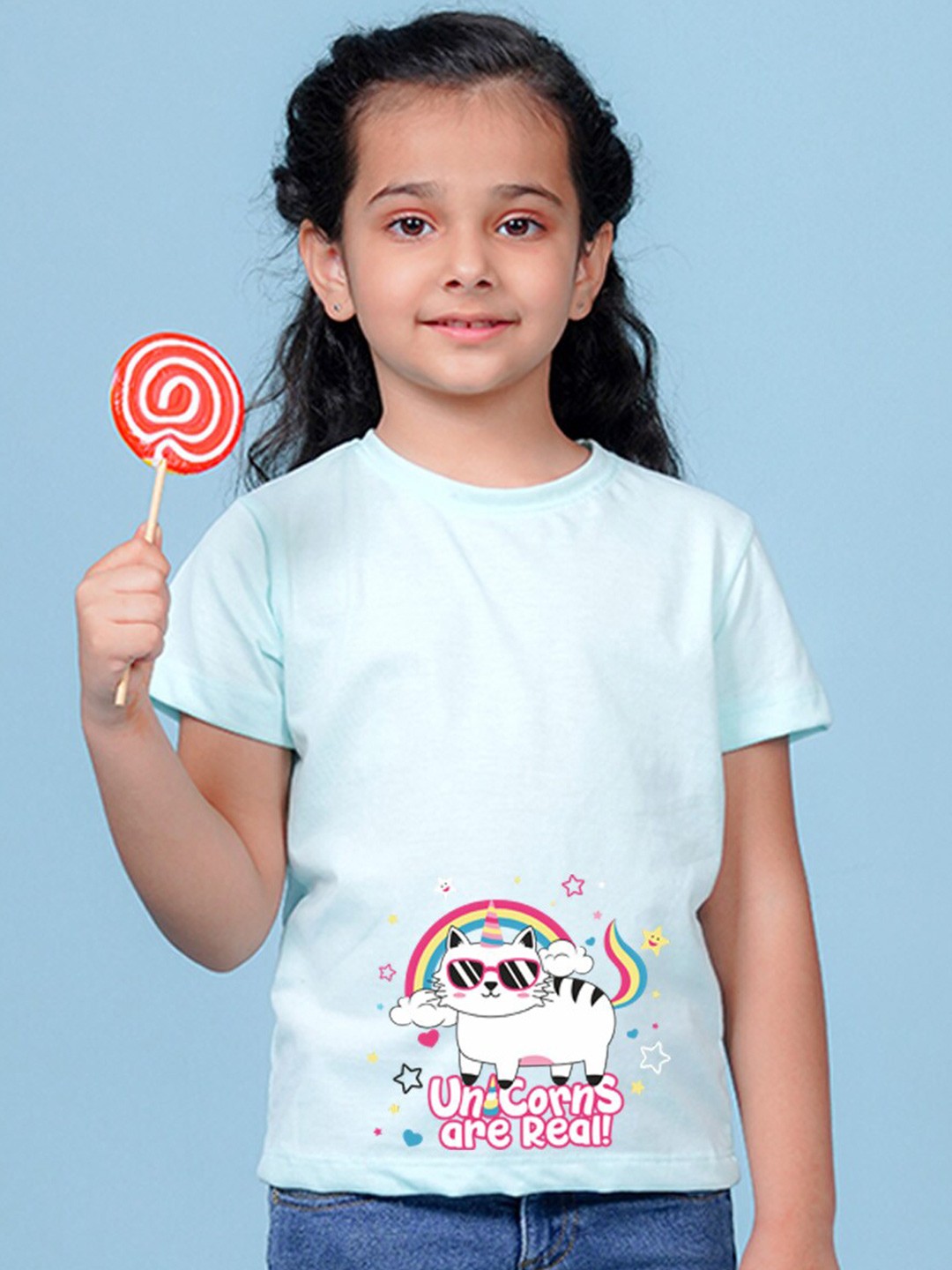 

NUSYL Girls Graphic Printed Round Neck Casual T-shirt, Blue