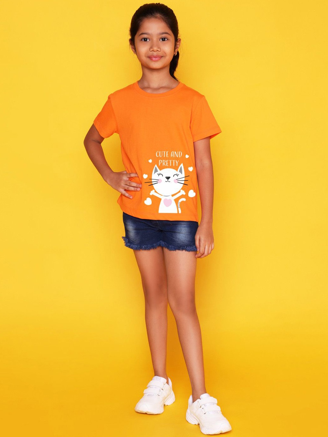 

NUSYL Girls Graphic Printed Round Neck Casual T-shirt, Orange