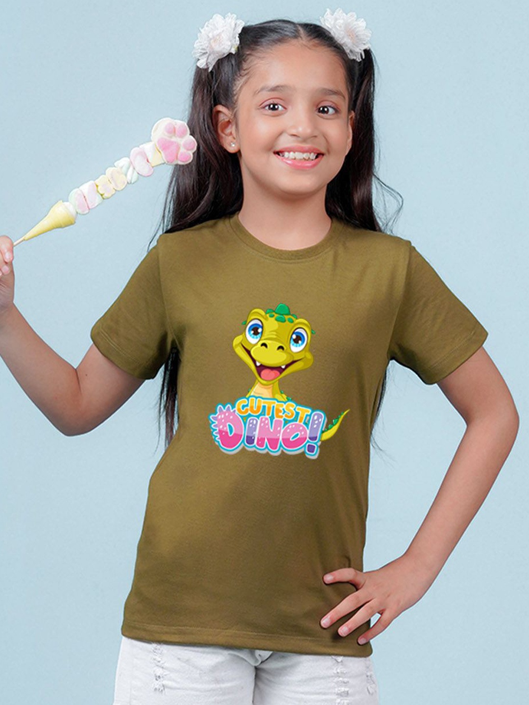

NUSYL Girls Graphic Printed Round Neck Short Sleeves T-shirt, Green