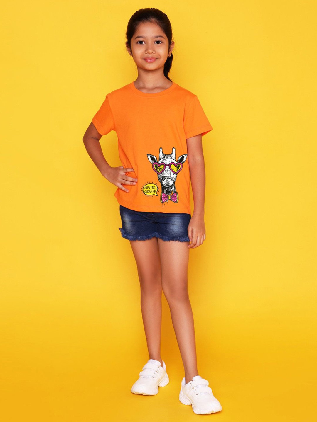 

NUSYL Girls Hipster Giraffe Printed T-shirt, Orange
