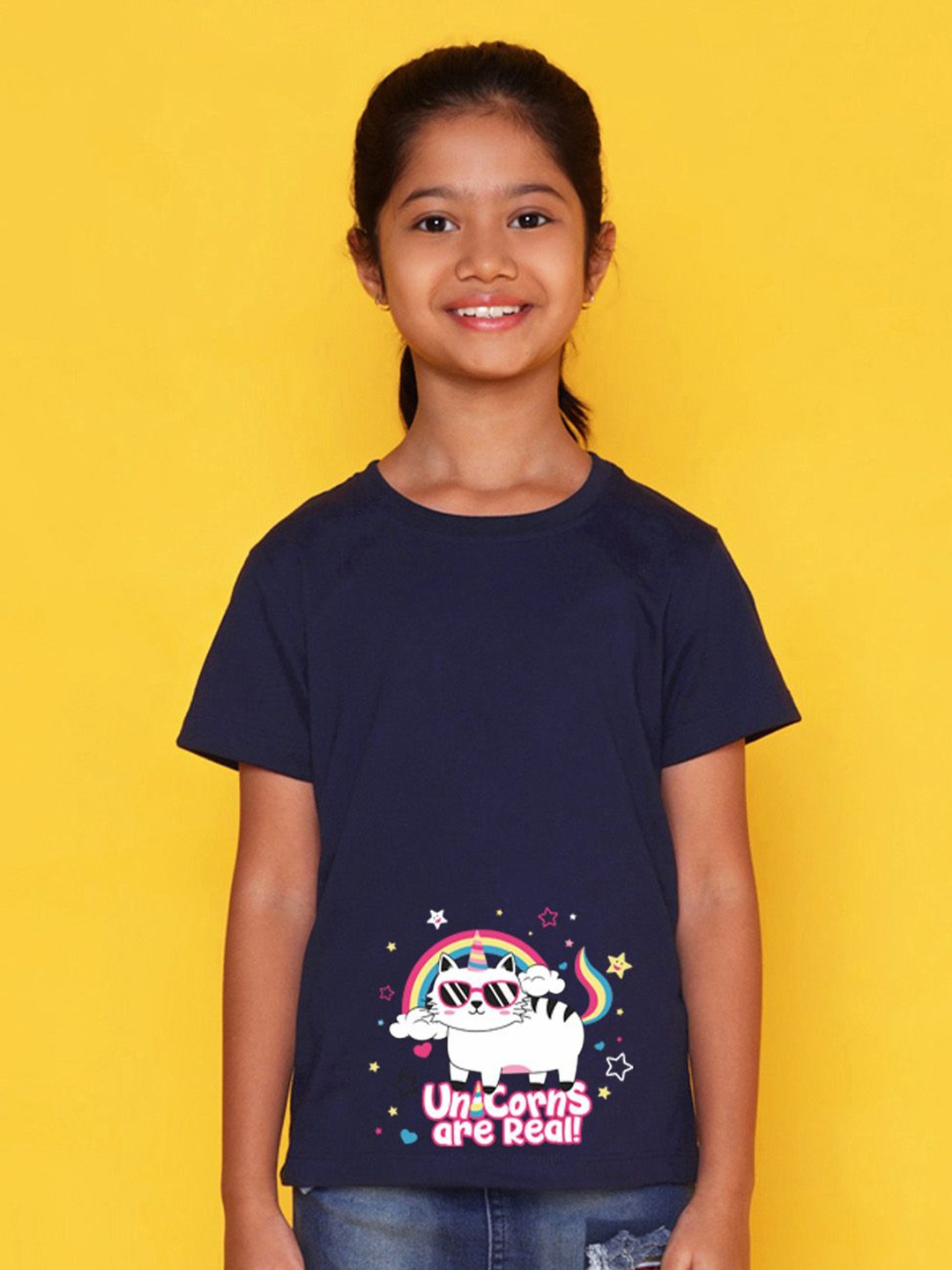 

NUSYL Girls Graphic Printed Round Neck T-shirt, Blue