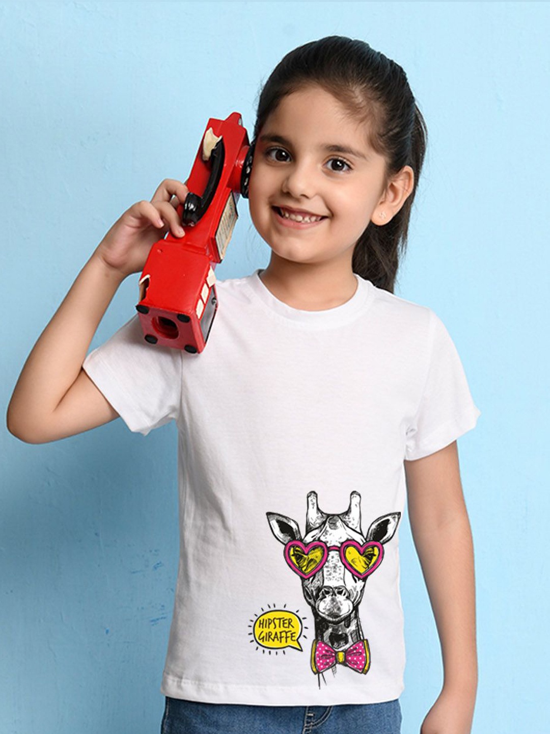 

NUSYL Girls Graphic Printed Round Neck T-shirt, White