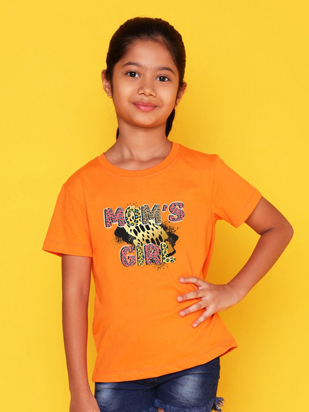 

NUSYL Girls Typography Printed Round Neck Casual T-shirt, Orange