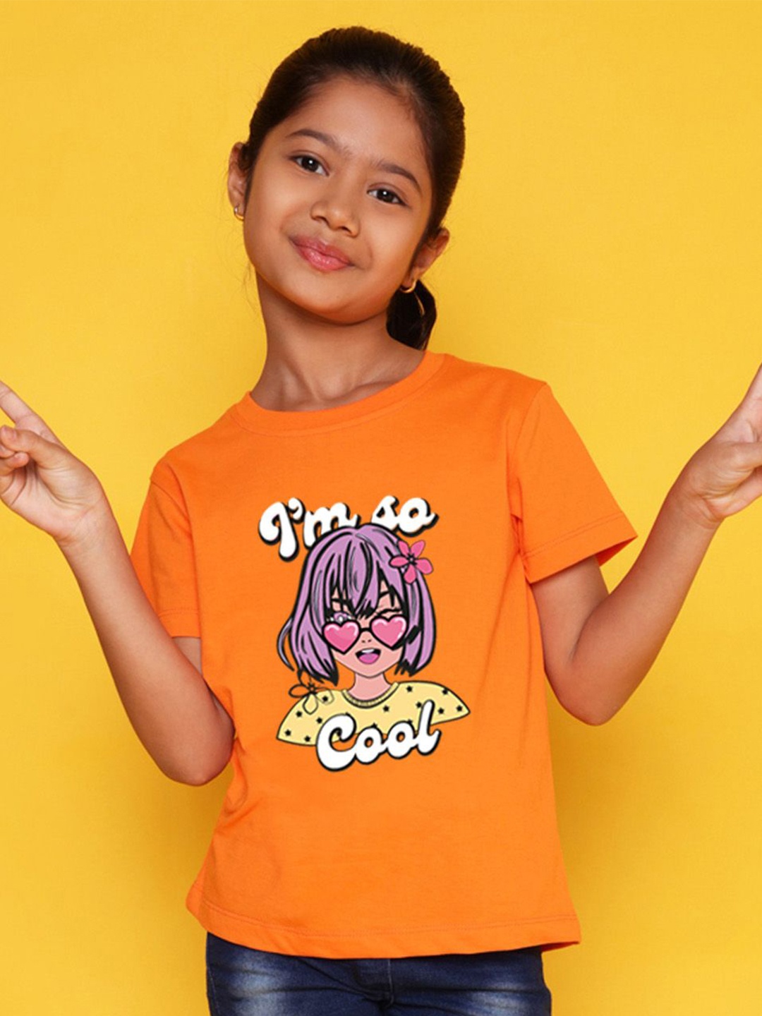 

NUSYL Girls Graphic Printed Round Neck Casual T-shirt, Orange