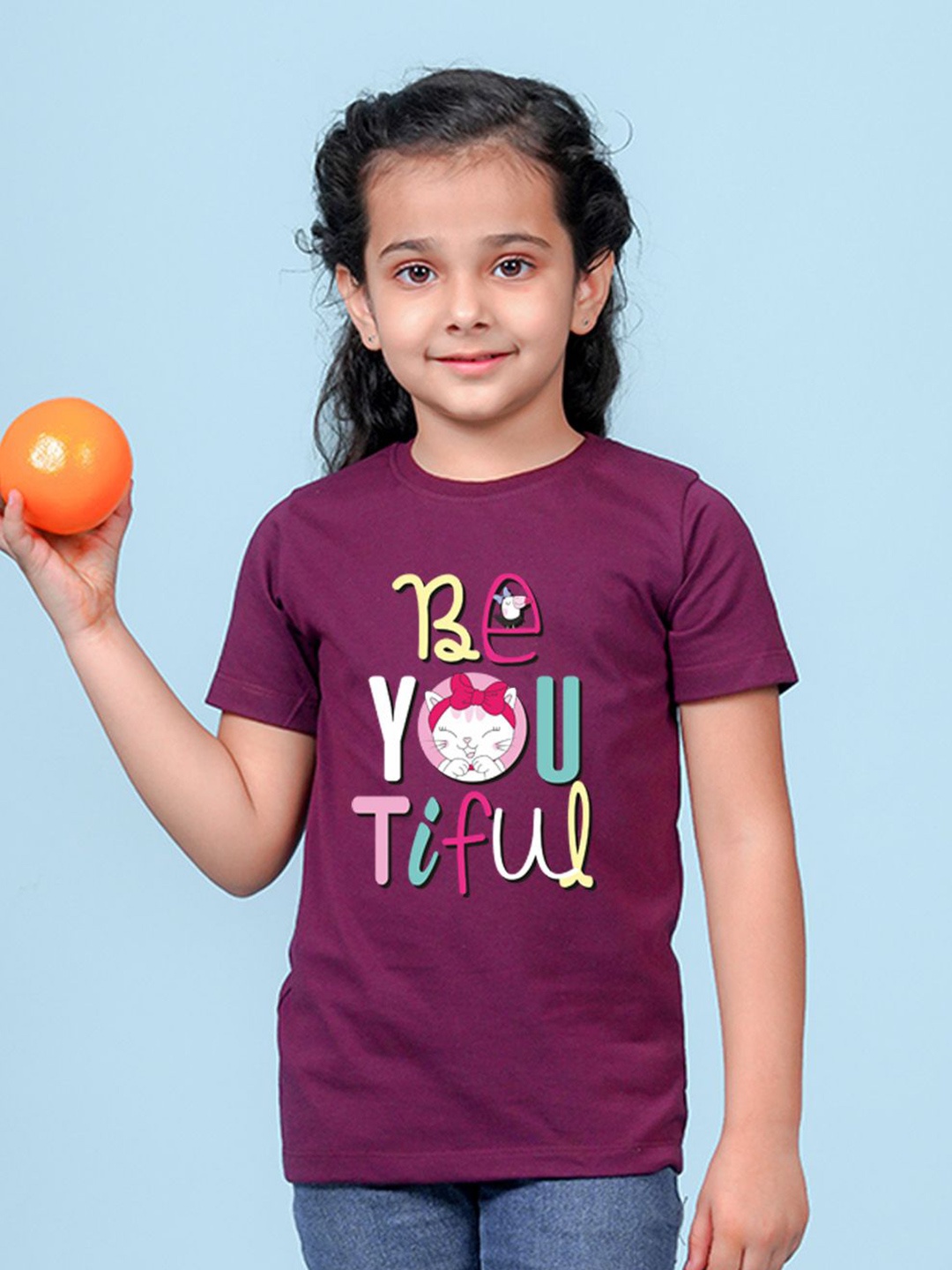 

NUSYL Girls Humour and Comic Printed T-shirt, Burgundy