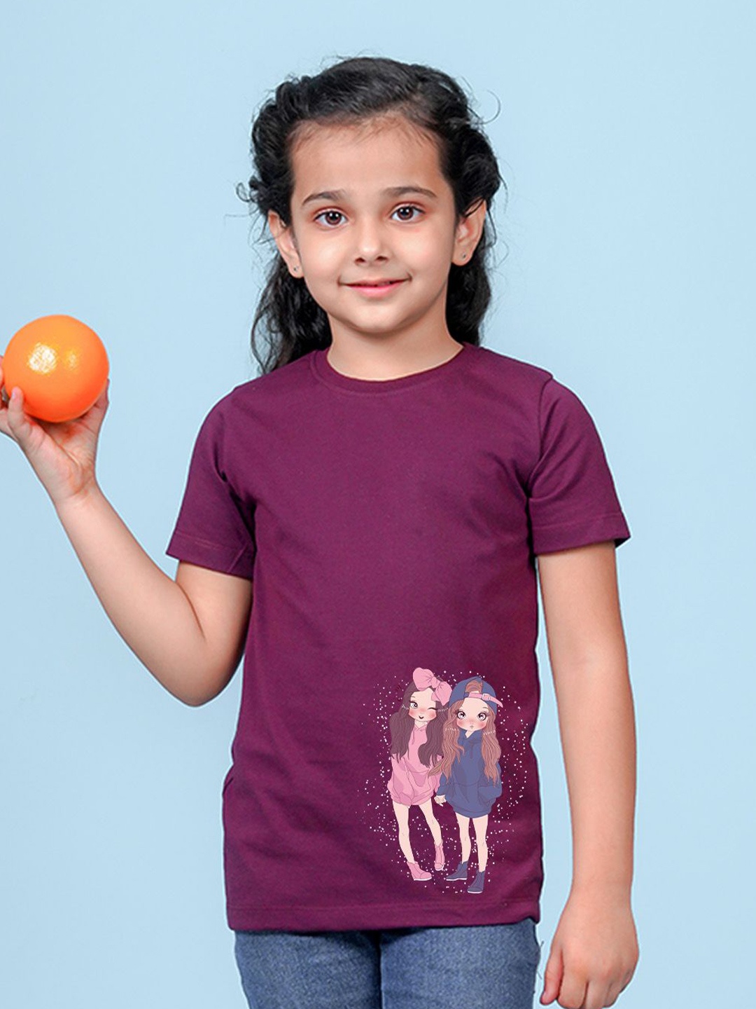 

NUSYL Girls Graphic Printed Round Neck T-shirt, Maroon