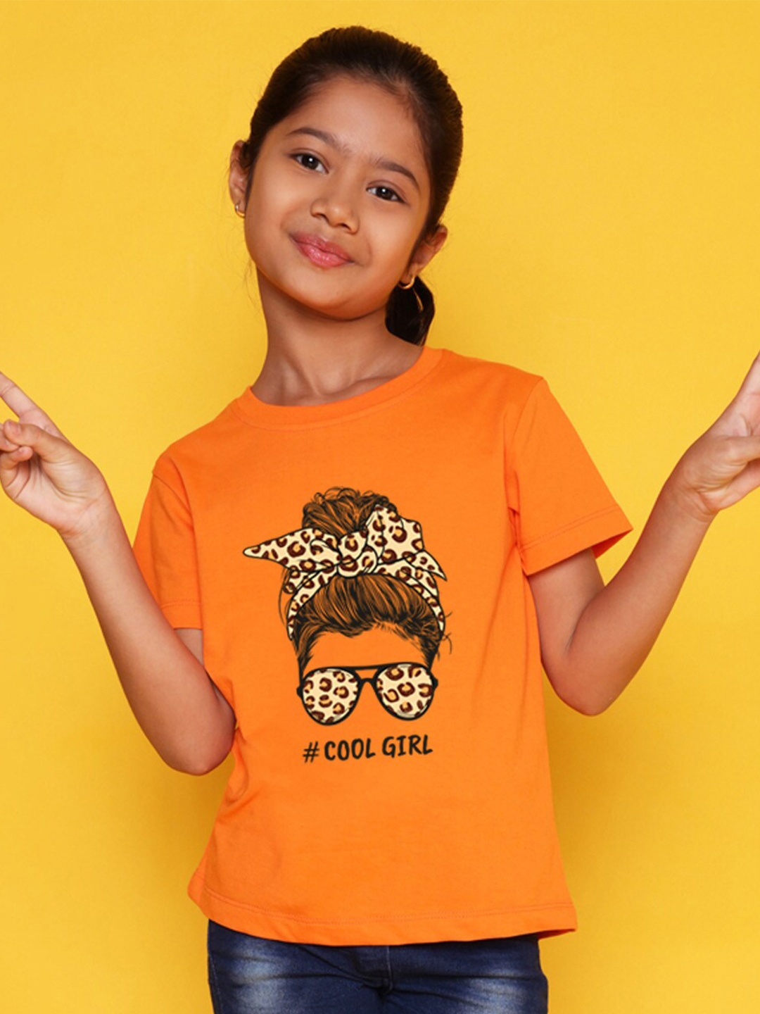 

NUSYL Girls Graphic Printed Round Neck Casual T-shirt, Orange