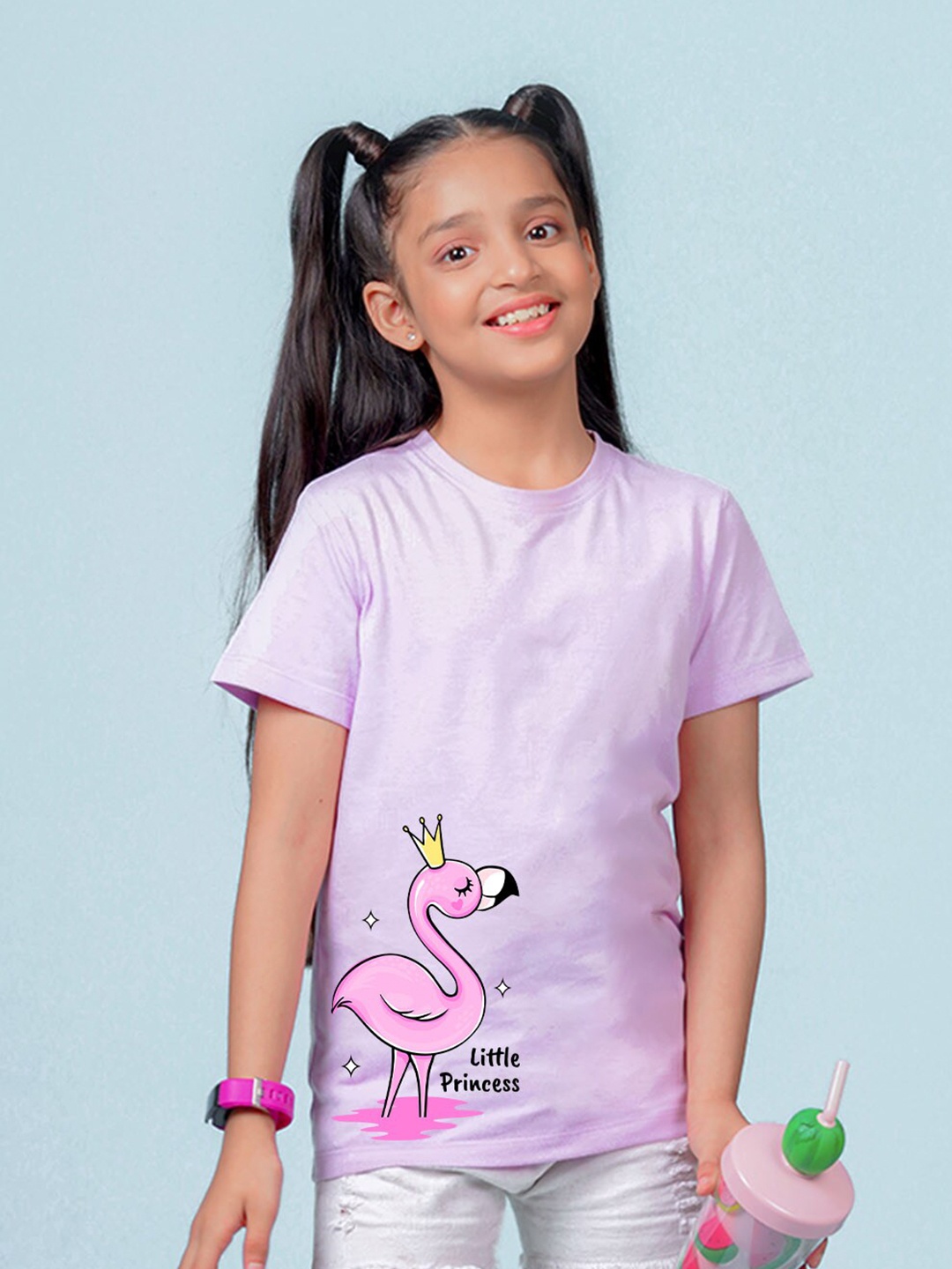 

NUSYL Girls Graphic Printed Round Neck Casual T-shirt, Purple