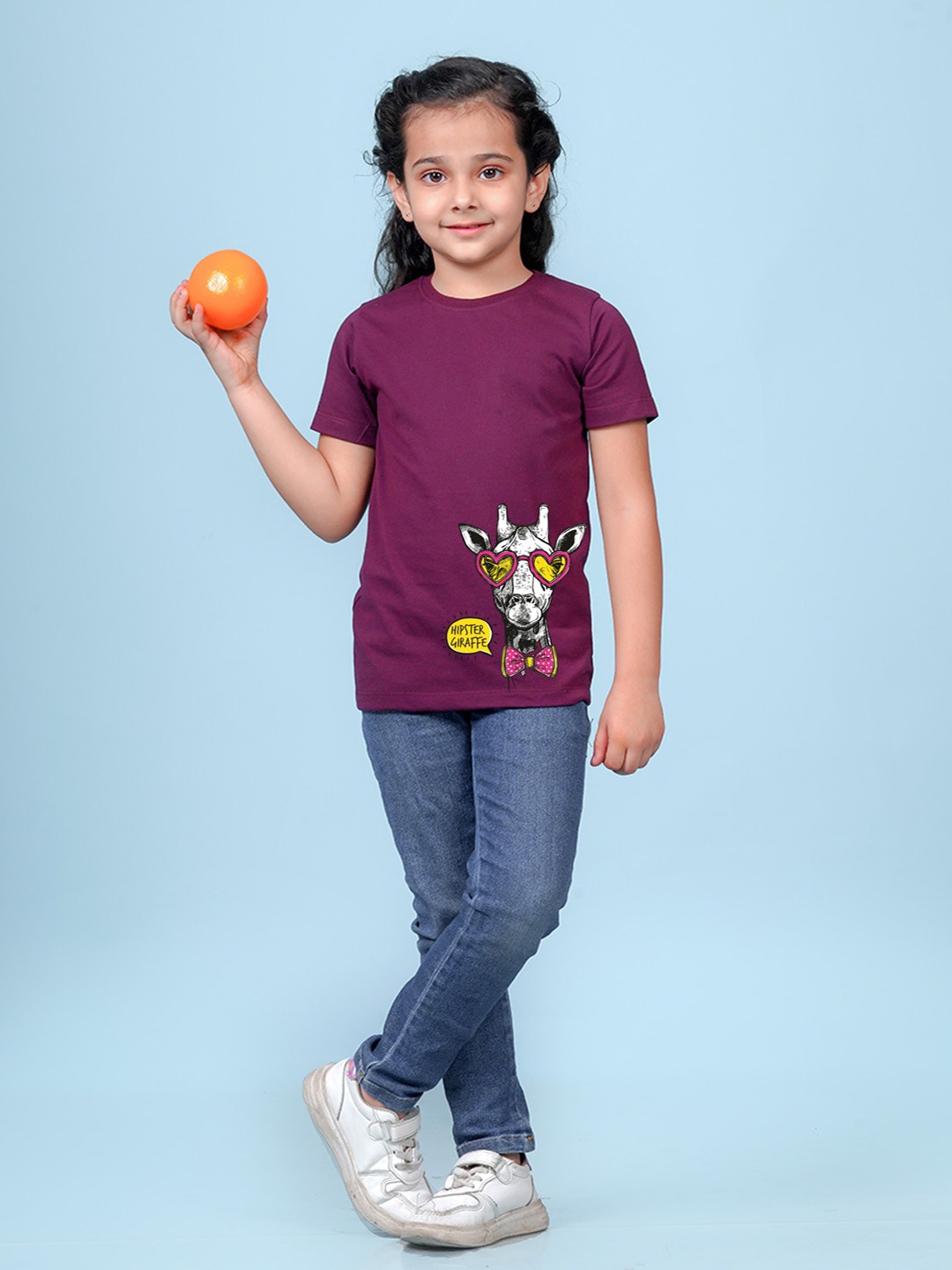 

NUSYL Girls Graphic Printed Round Neck T-shirt, Maroon