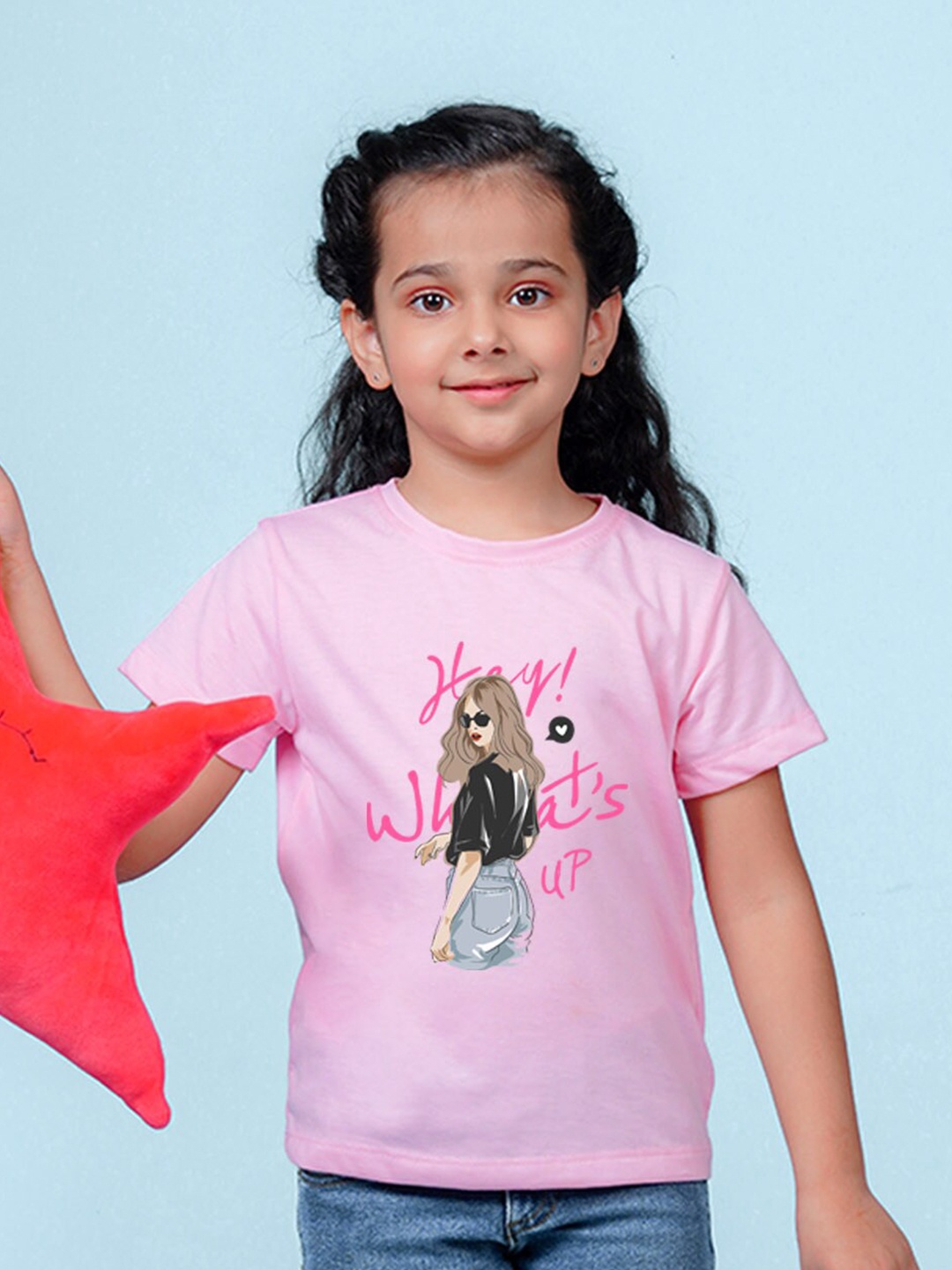 

NUSYL Girls Graphic Printed Round Neck Casual T-shirt, Pink