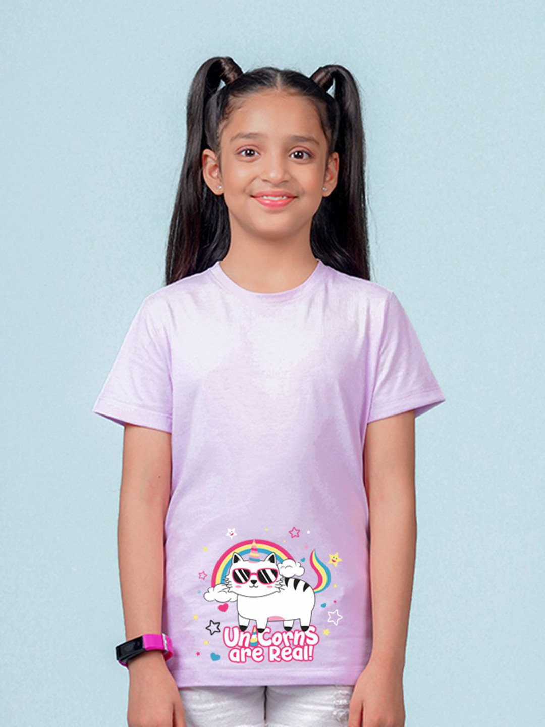 

NUSYL Girls Printed T-shirt, Purple