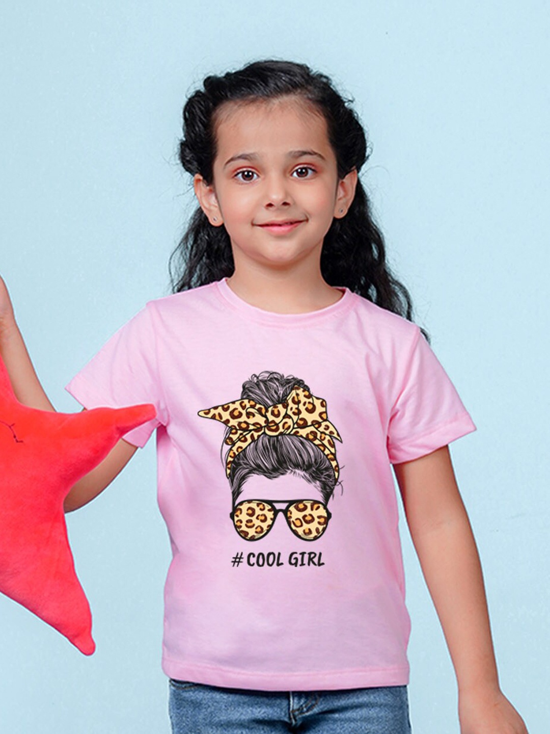 

NUSYL Girls Graphic Printed Round Neck T-shirt, Pink