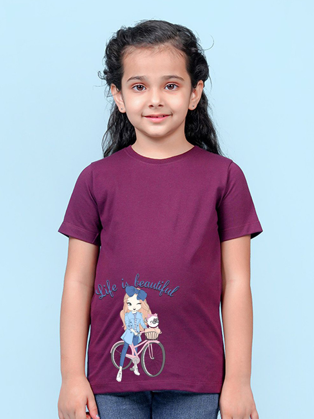 

NUSYL Girls Graphic Printed Round Neck T-shirt, Maroon